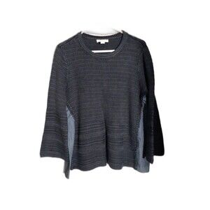 Coldwater Creek top LARGE Blue Textured Knit Contrast Trim Pullover Sweater L